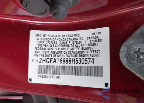 2008 Honda Civic Ex from USA, damaged, VIN 2HGFA16888H530574